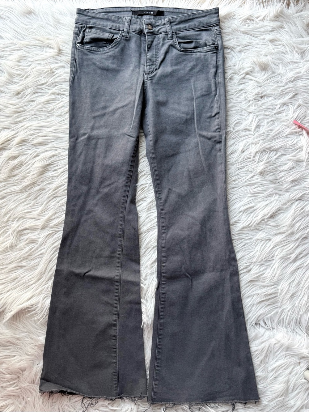 Joe's Jeans Mid Rise Gray Alice Visionaire Flare Denim Jeans Raw Hem 28 Short